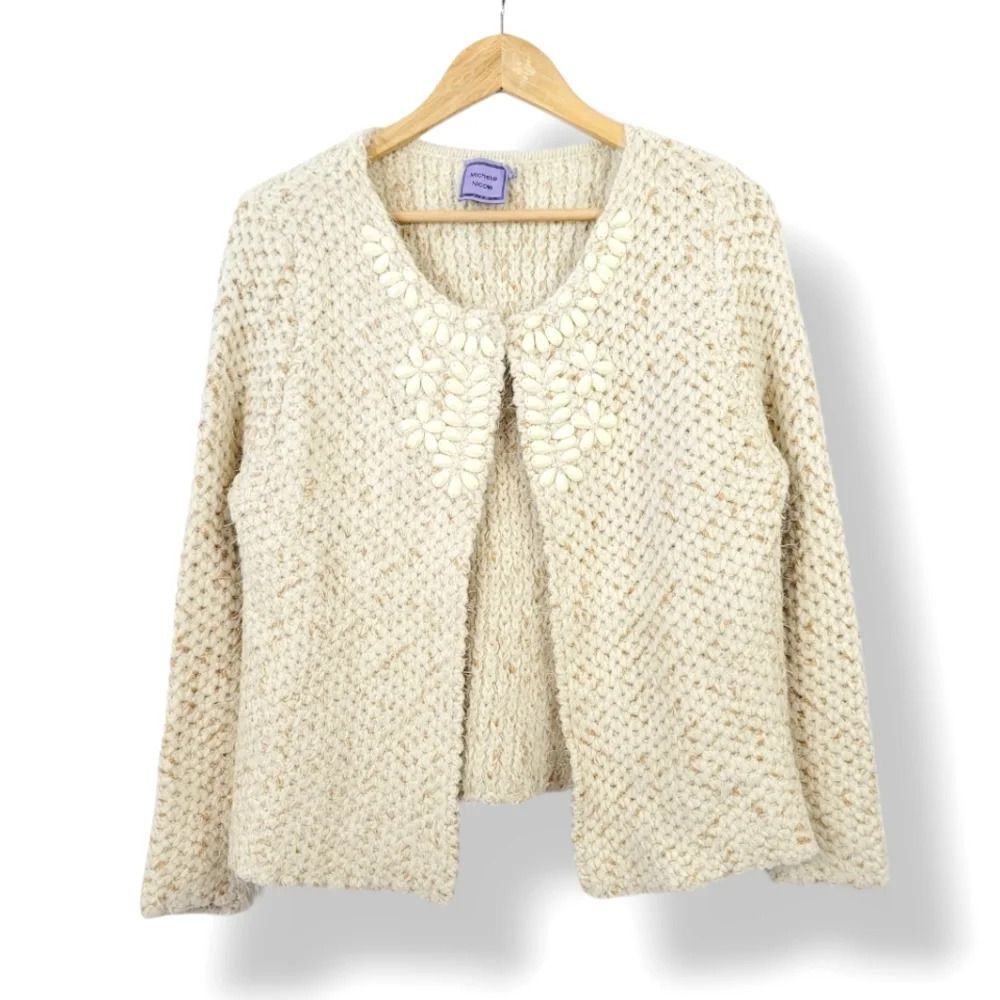 Michelle Nicole Super Soft Eyelash Wool Blend Beaded Sweater Cardigan Size Small